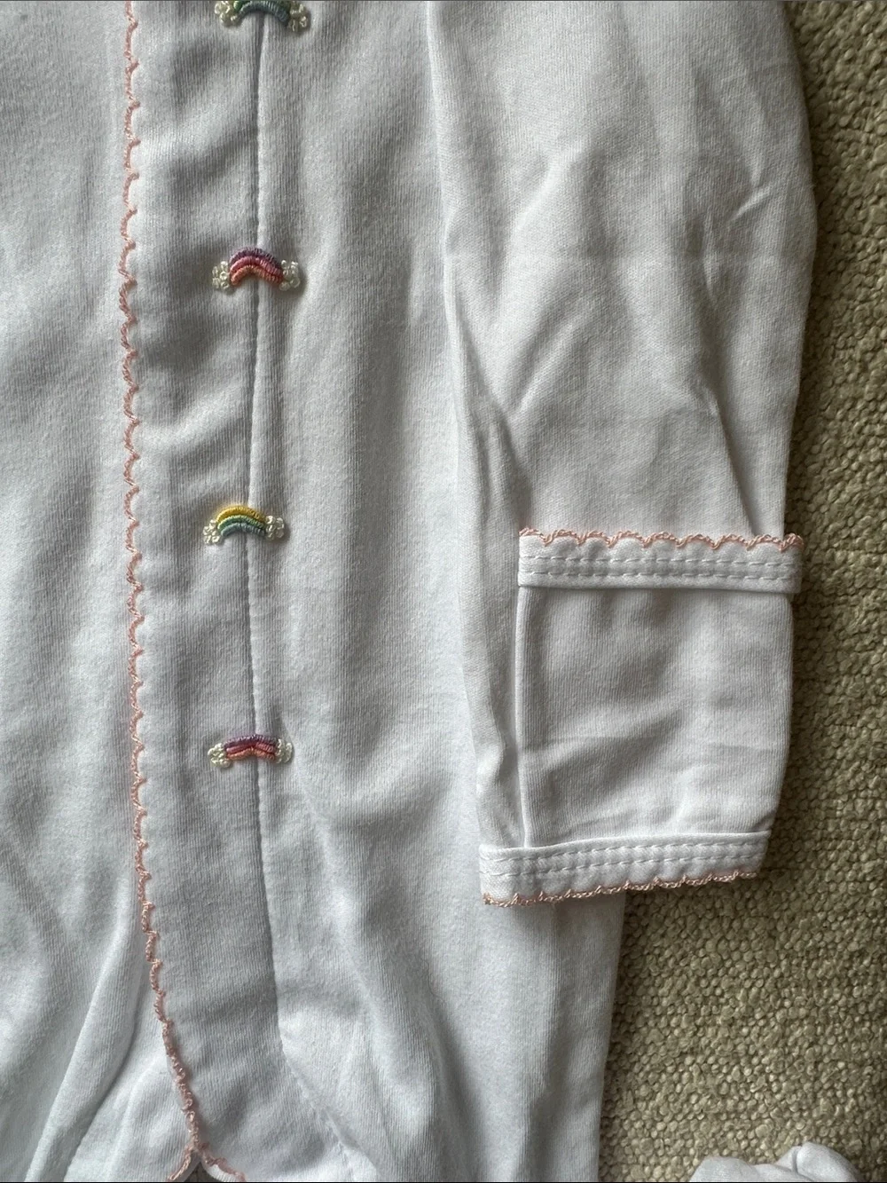 Winn & William White Footie Sleeper with Pastel Rainbows